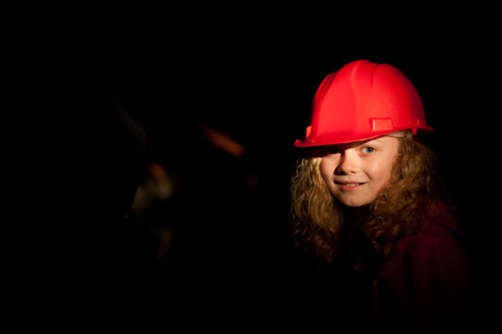 Safety helmets are provided when underground in King Arthur's Labyrinth adventure